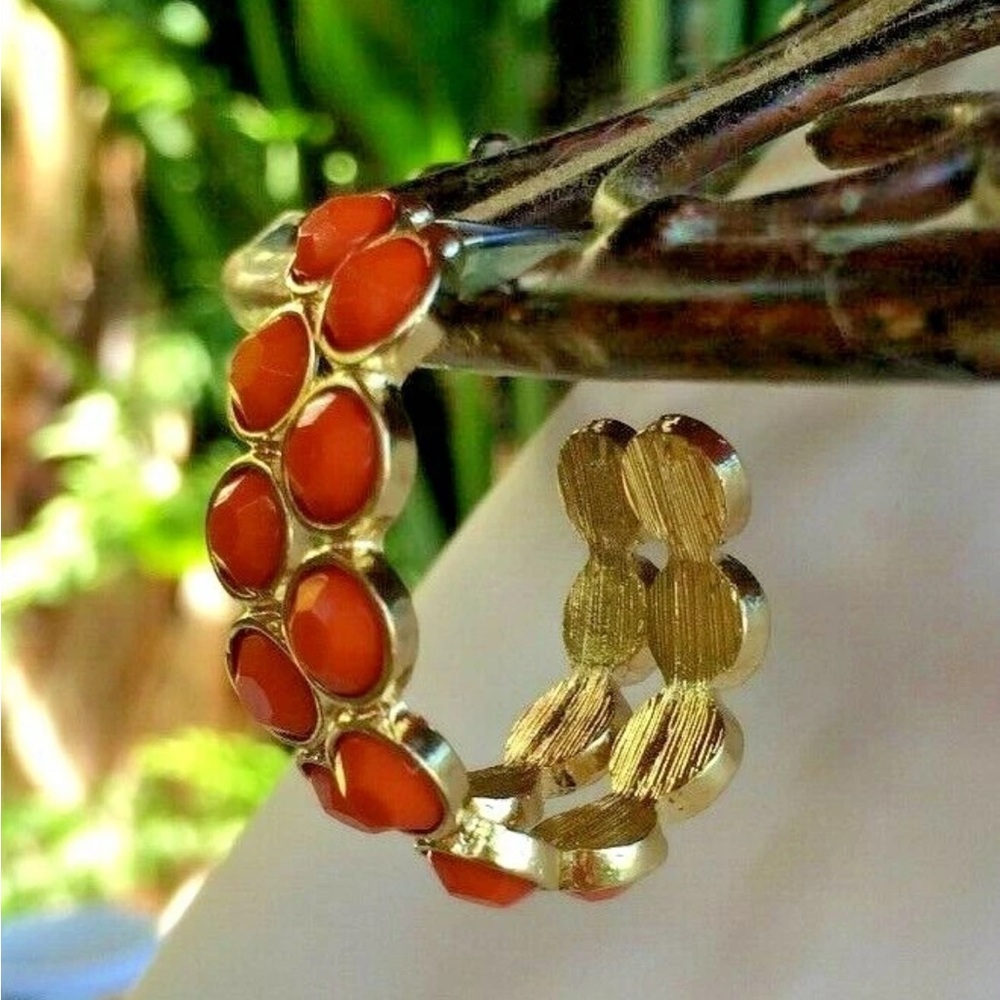 Hoop Earrings Beaded Orange Fashion 1.25" Post Back Glamorous